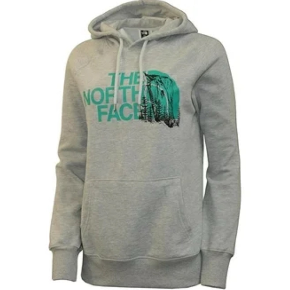 The North Face Gray and Teal Crewneck